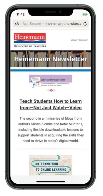 An iphone with the newsletter in a browser.